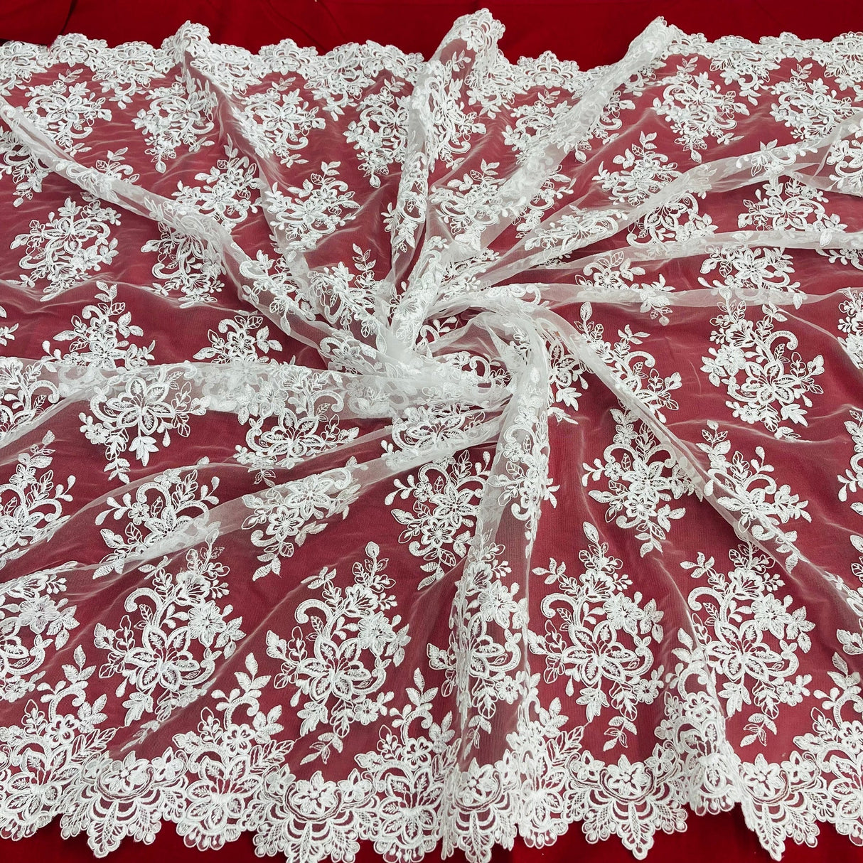 1 Yard Corded Bridal Lace Fabric Embroidered Elegant Mesh Dress 54" Width