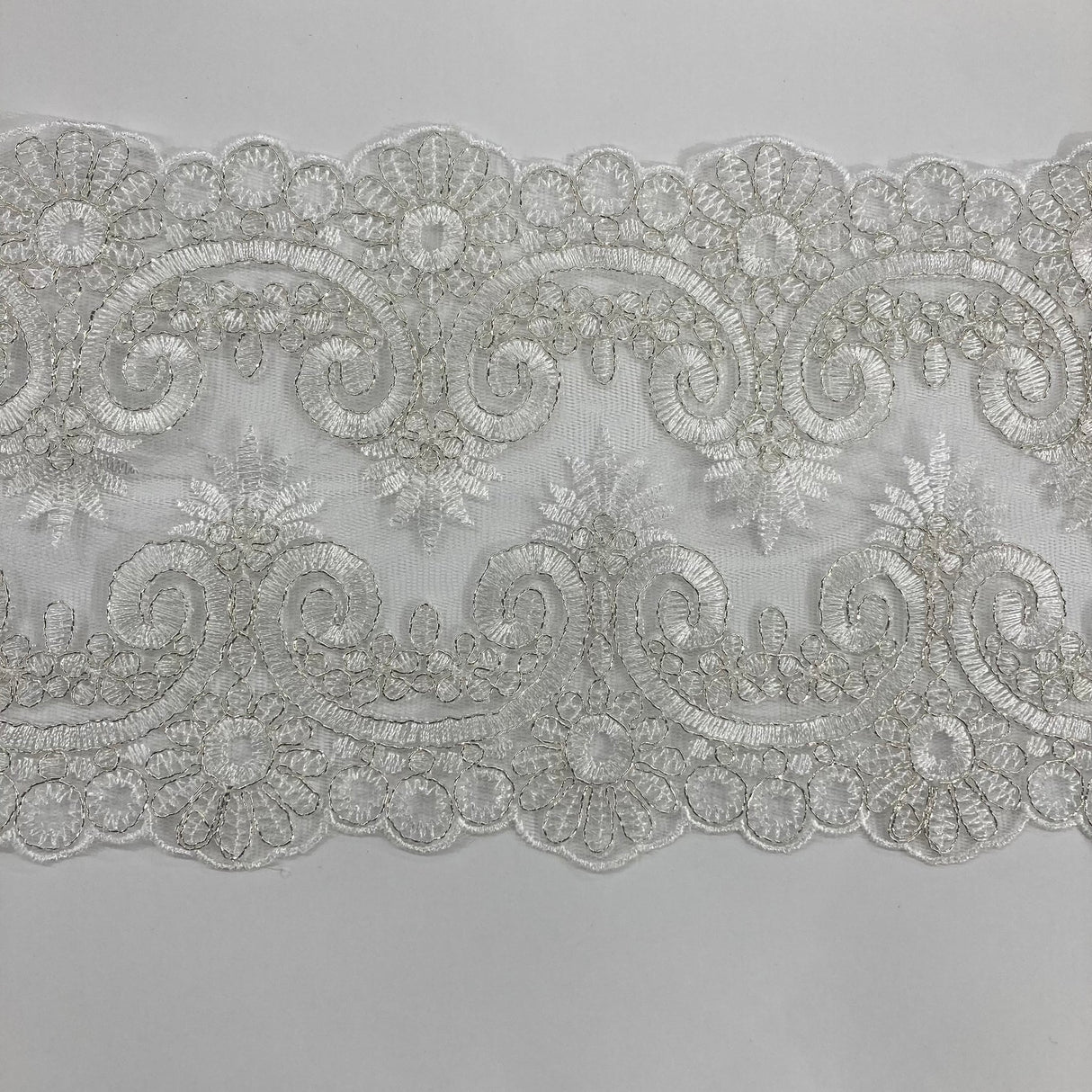 1 Yard Corded Double Sided Lace Trimming Embroidered on 100% Polyester Net Mesh 6.5″ Wide