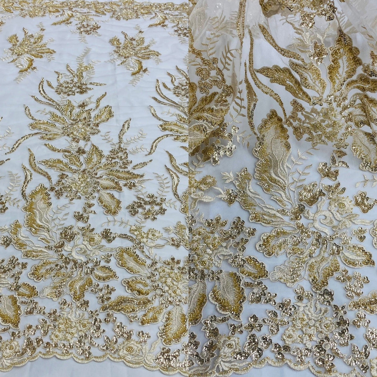 1 Yard Beaded Lace Fabric Embroidered on Polyester Net Mesh 50" Wide Bridal & Evening Fabric, Lace USA