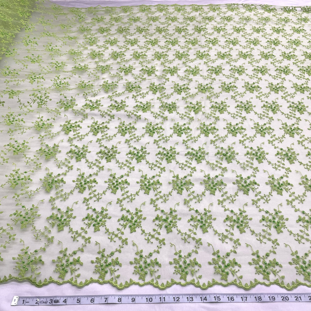 1 Yard Fuchsia Beaded Lace Fabric Embroidered on Polyester Net Mesh 53 Inch Width