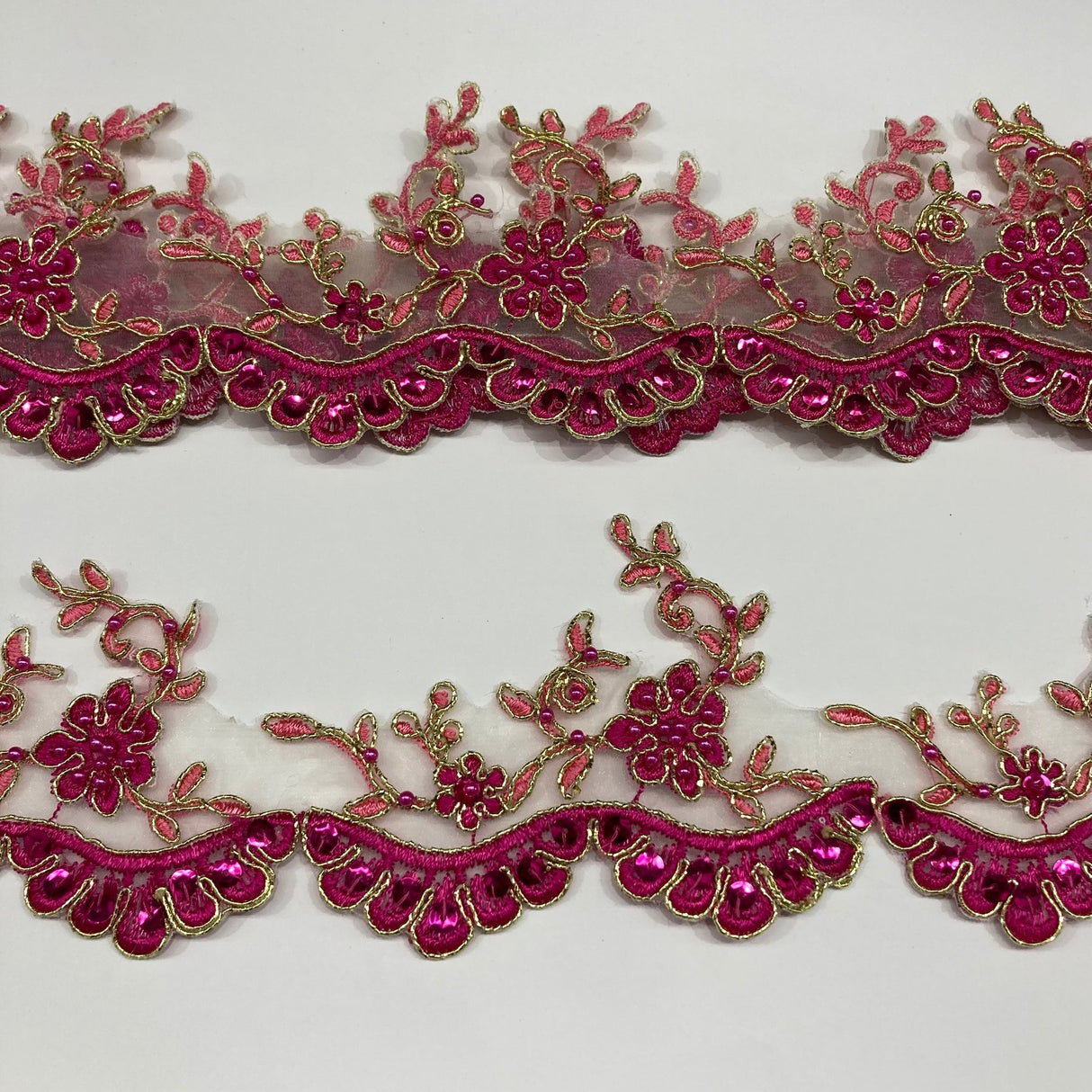 1 Yard Exquisite Beaded Corded Lace Trimming on Organza Net Mesh 3.25 Inch Width