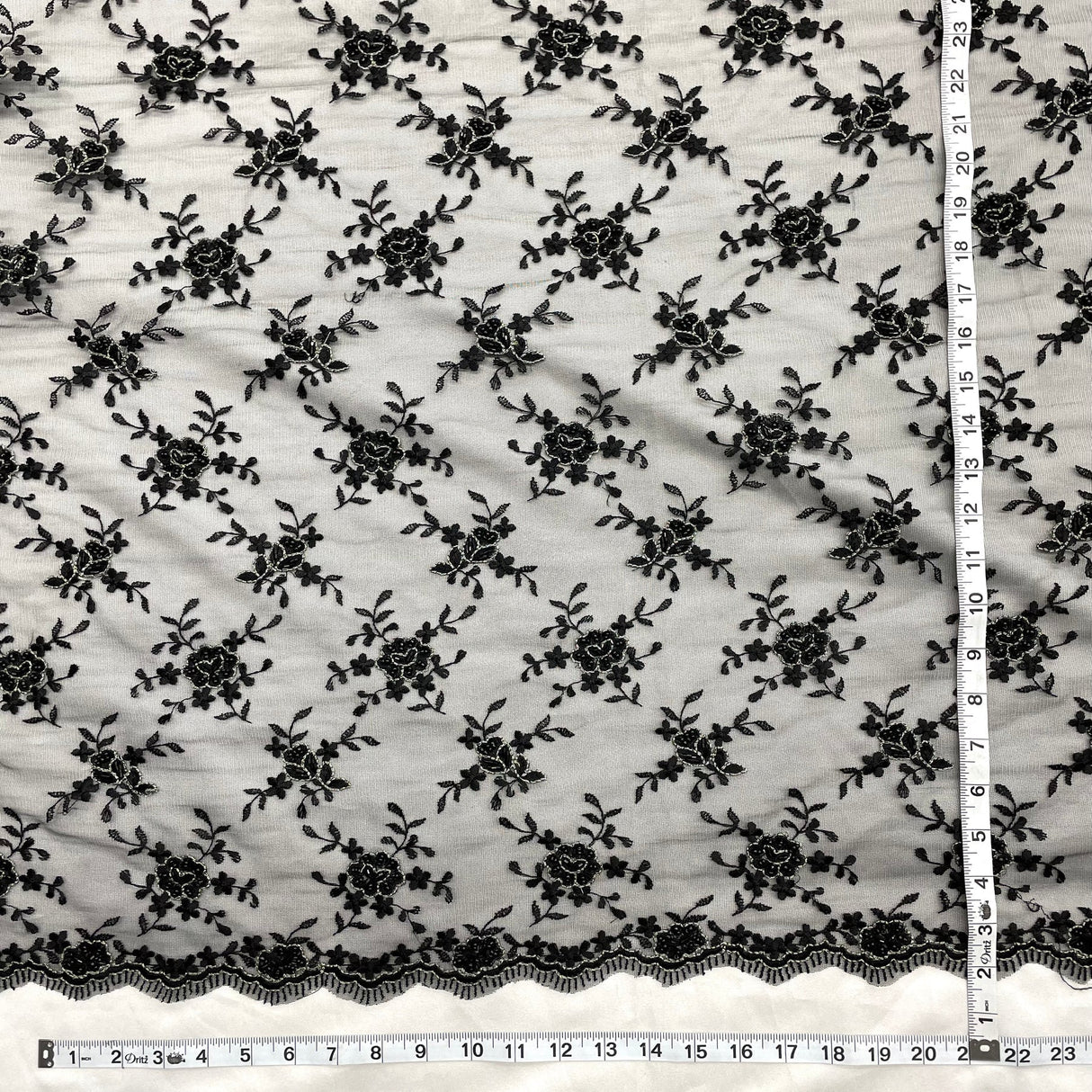 1 Black Yard Beaded Lace Fabric Embroidered Pearl Mesh Couture Dress 50" Width