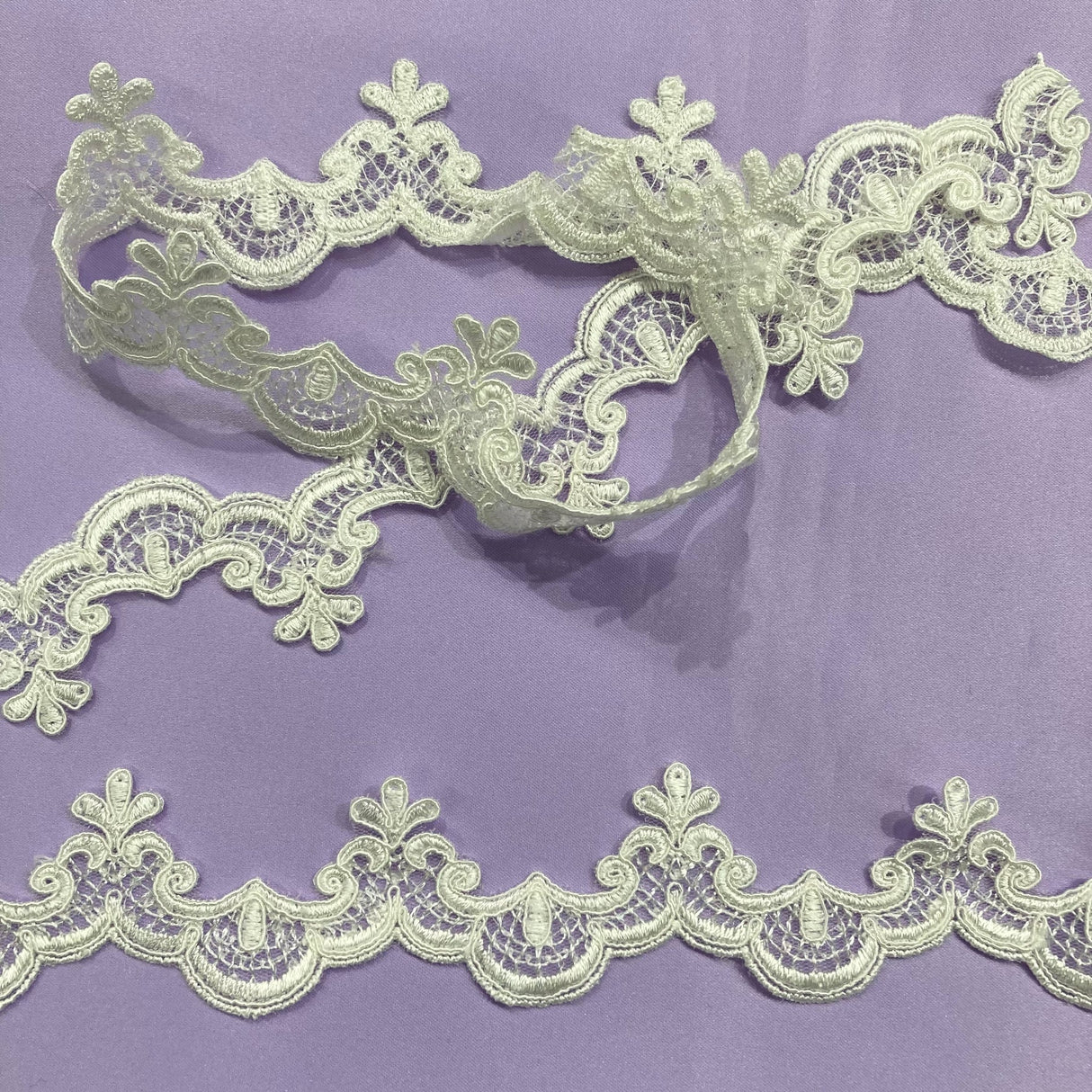 1 Yard Corded Lace Trimming on Net Mesh | 1.5" Wide | Decorative Embroidered Trim for Bridal, Formalwear & Costumes
