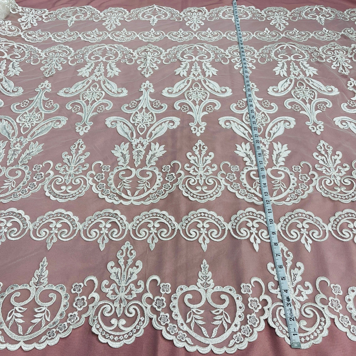 1 Yard Elegant Beaded and Corded Bridal Lace Fabric Embroidered on Polyester Net Mesh 51" Width