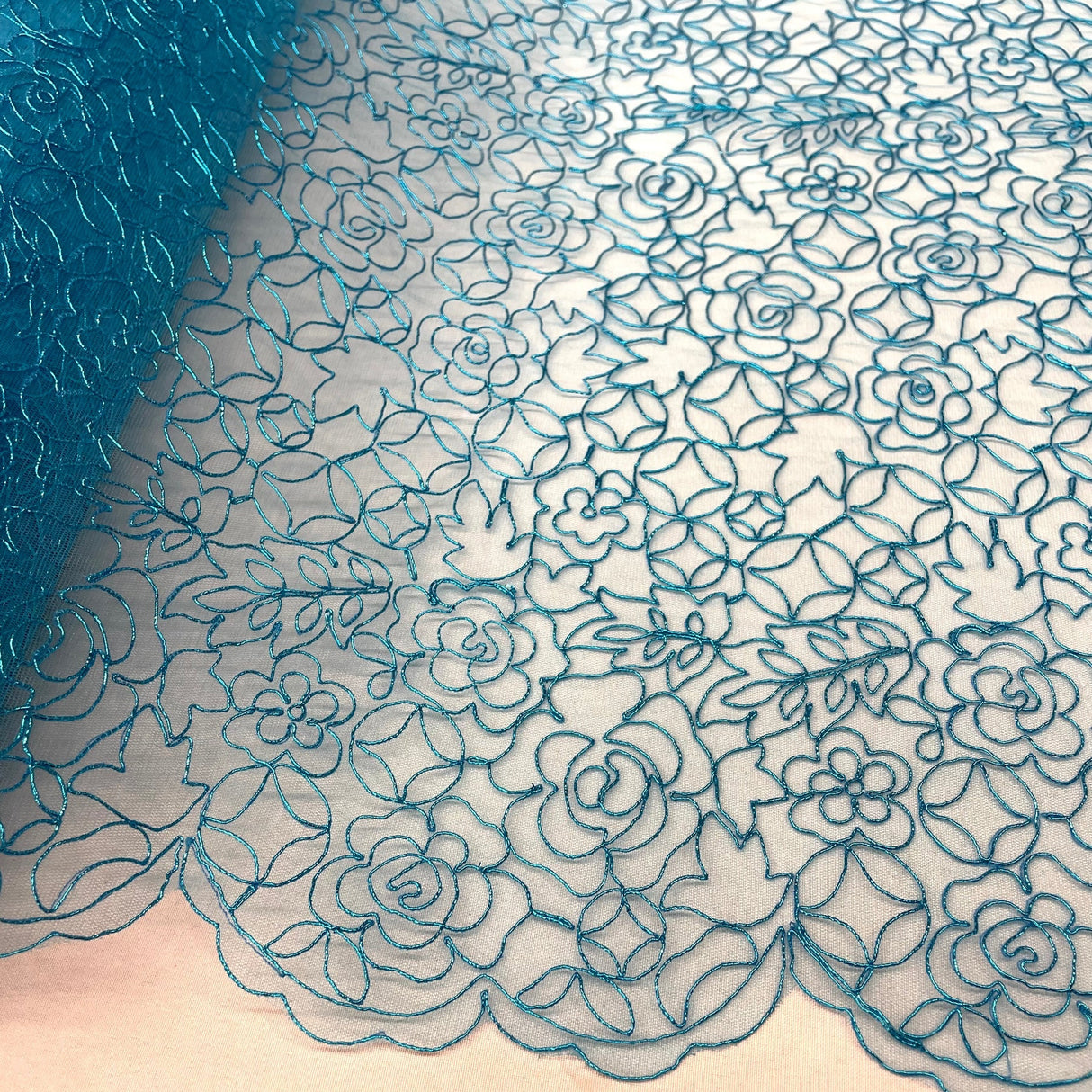 1 Yard Dark Brown Corded Bridal Lace Fabric Embroidered Polyester Net Mesh 53 Inch Width