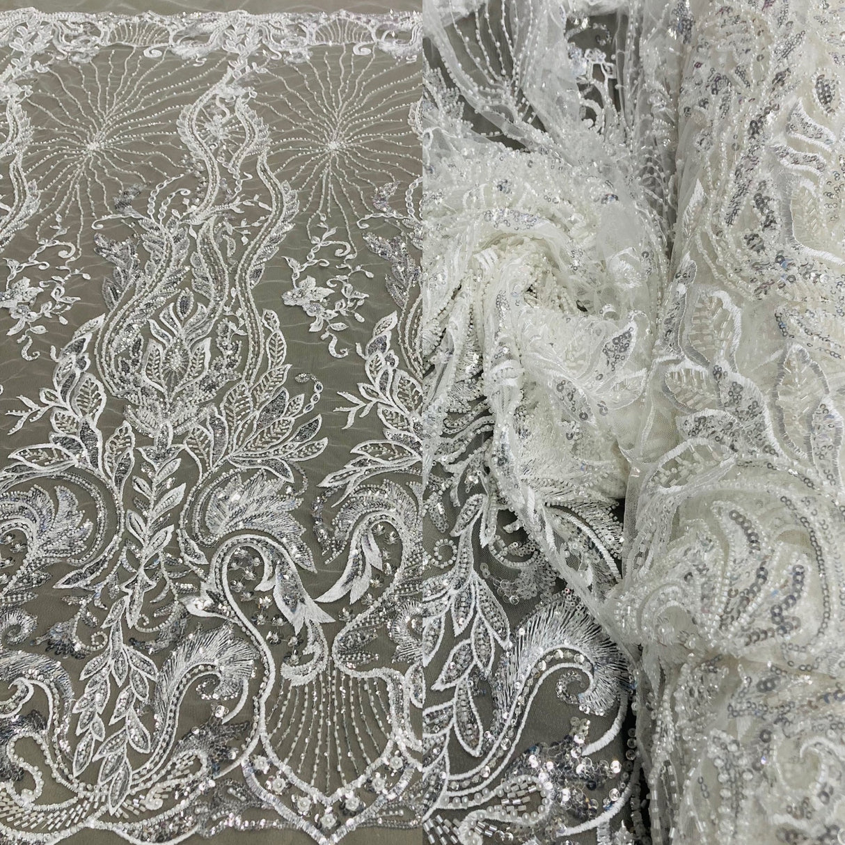 1 Yard Beaded Lace Fabric, 51" Wide Embroidered Polyester Net Mesh for Bridal, Evening & Quinceañera Dresses