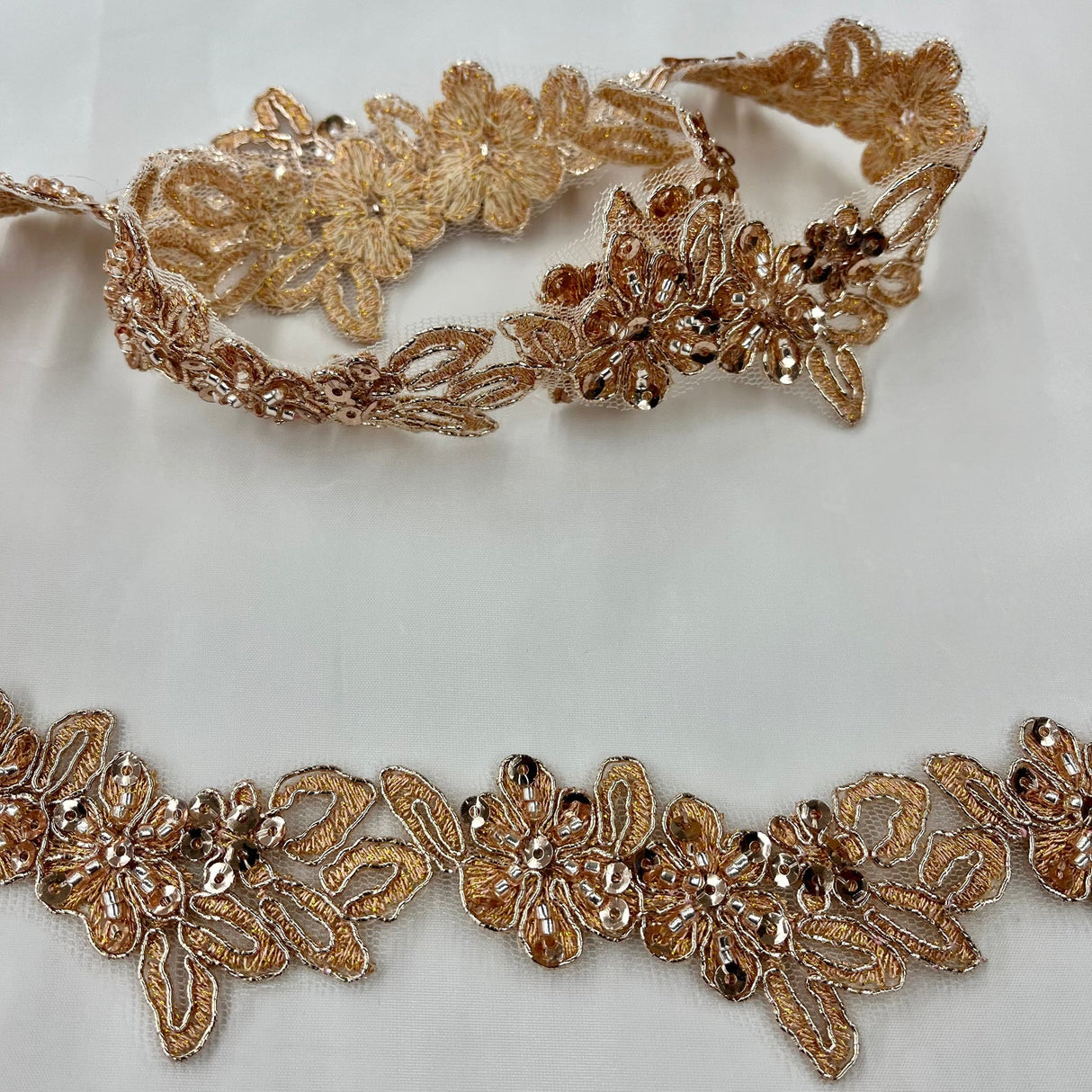 1 Yard Beautiful Beaded Corded Lace Trimming Embroidered Polyester Net Mesh for Dresses 1.5 Inch Width