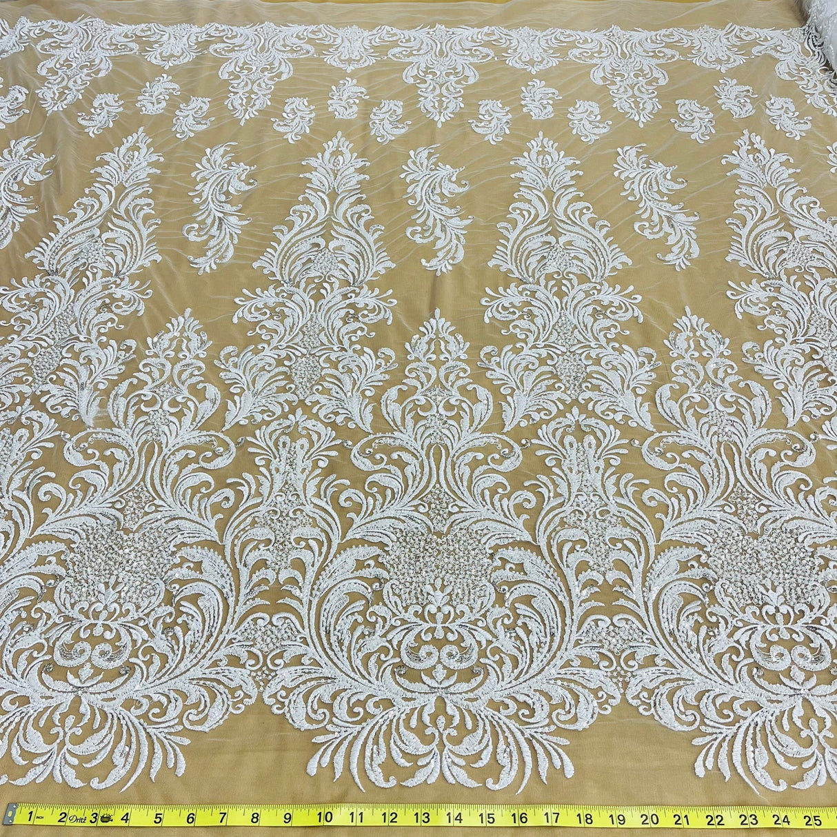 1 Yard Beaded Lace Fabric Embroidered on Polyester Net Mesh, 60" Wide Bridal & Evening Fabric