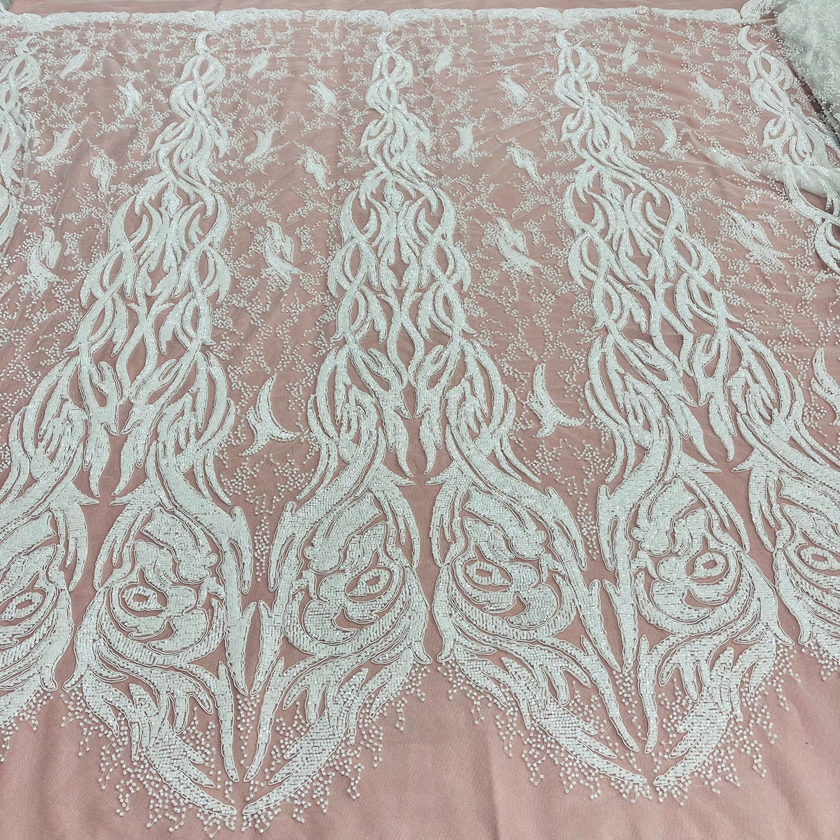1 Yard Opulent Beaded & Corded Bridal Lace Embroidered on Polyester Net Mesh 58" Wide