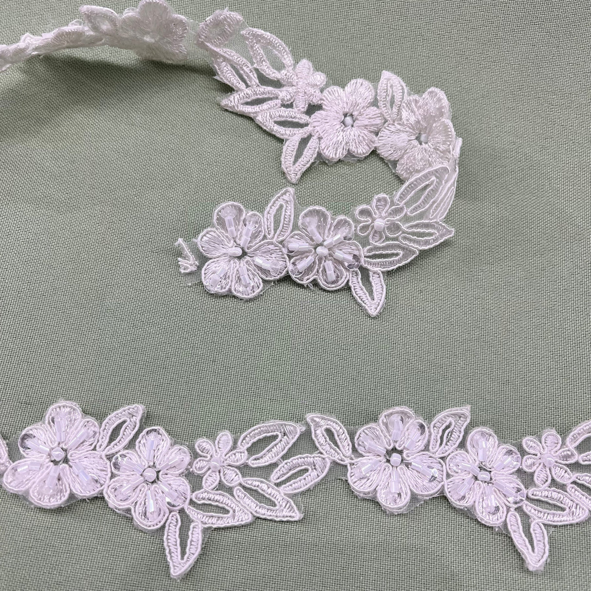 1 Yard Beautiful Beaded Corded Lace Trimming Embroidered Polyester Net Mesh for Dresses 1.5 Inch Width