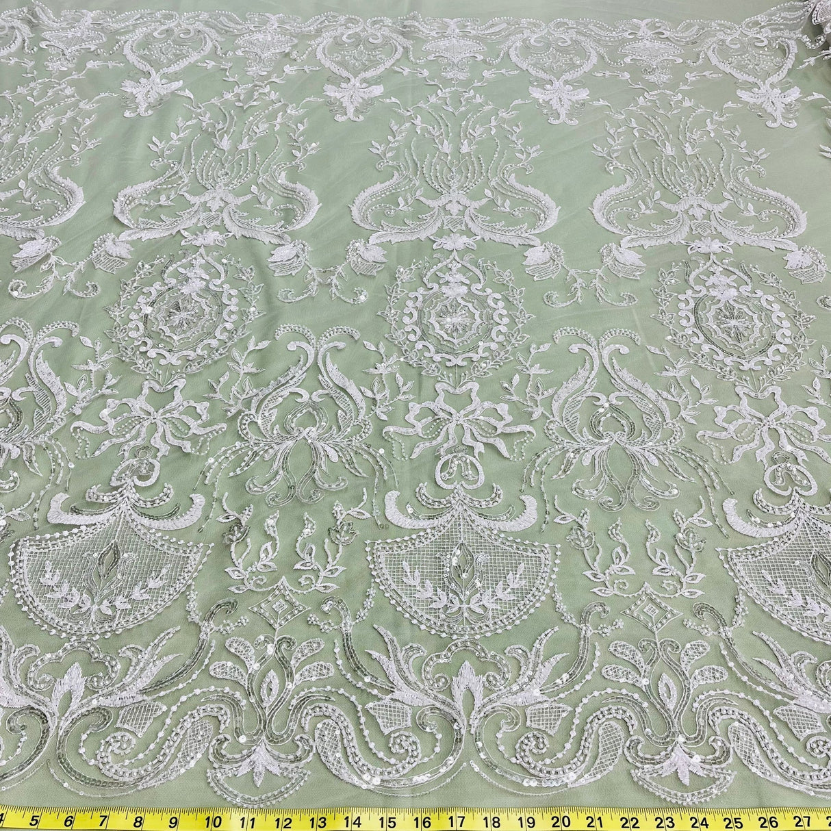 1 Yard Beaded Lace Fabric Embroidered on Polyester Net Mesh, 51" Wide, Premium Lace Fabric for Dresses & Crafts