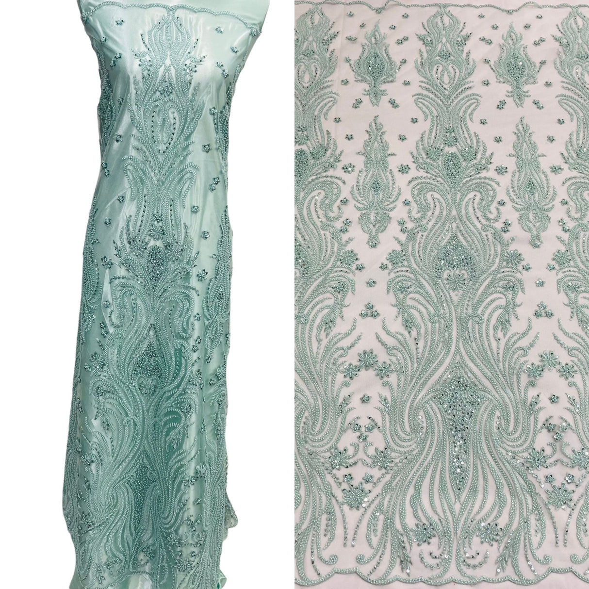 1 Yard Beaded Lace Fabric GD 114, 52" Embroidered Polyester Net Mesh Fabrication