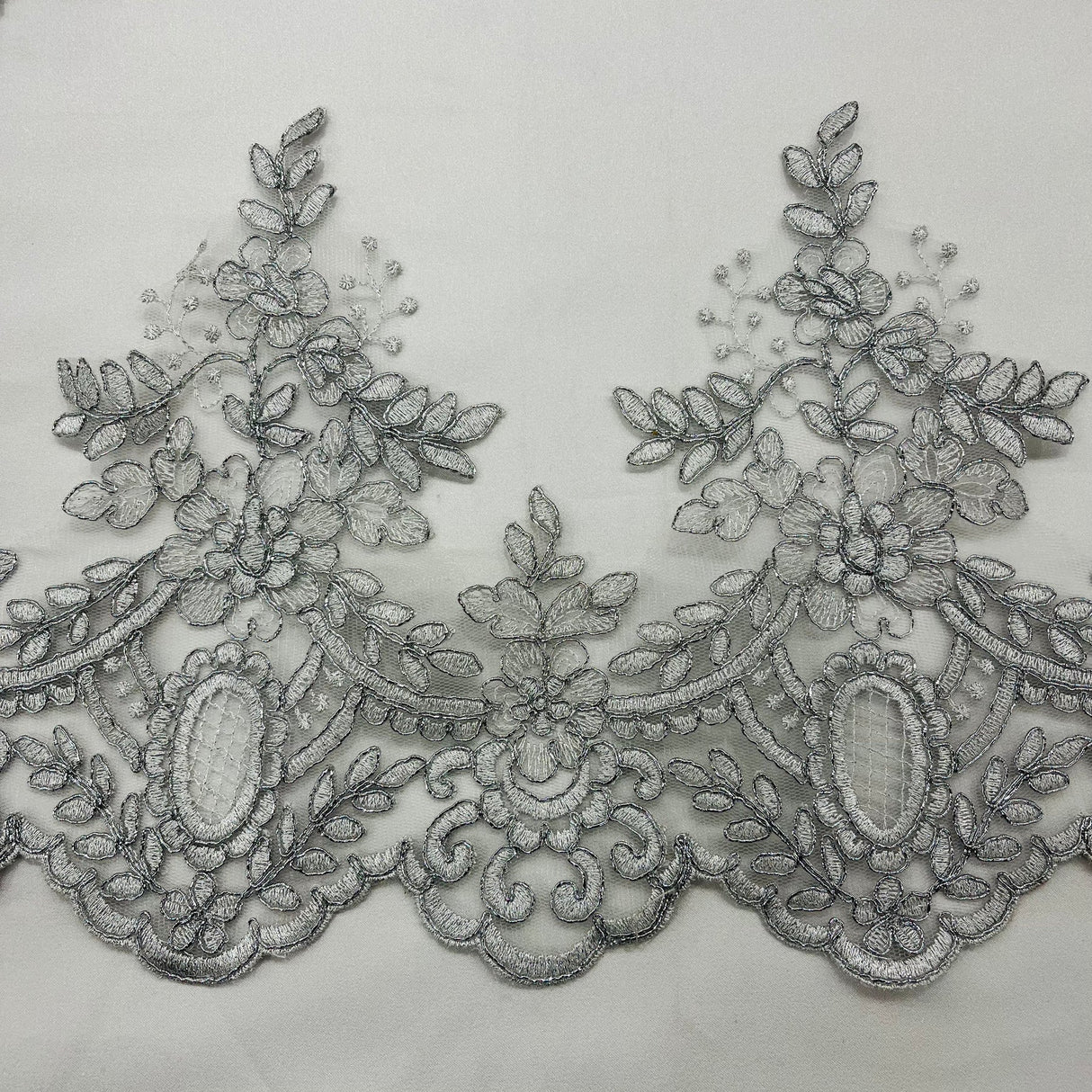 1 Yard Elegant Corded Lace Trimming Embroidered on 100% Polyester Net Mesh for Bridal and Evening Dresses 8 Inch Width