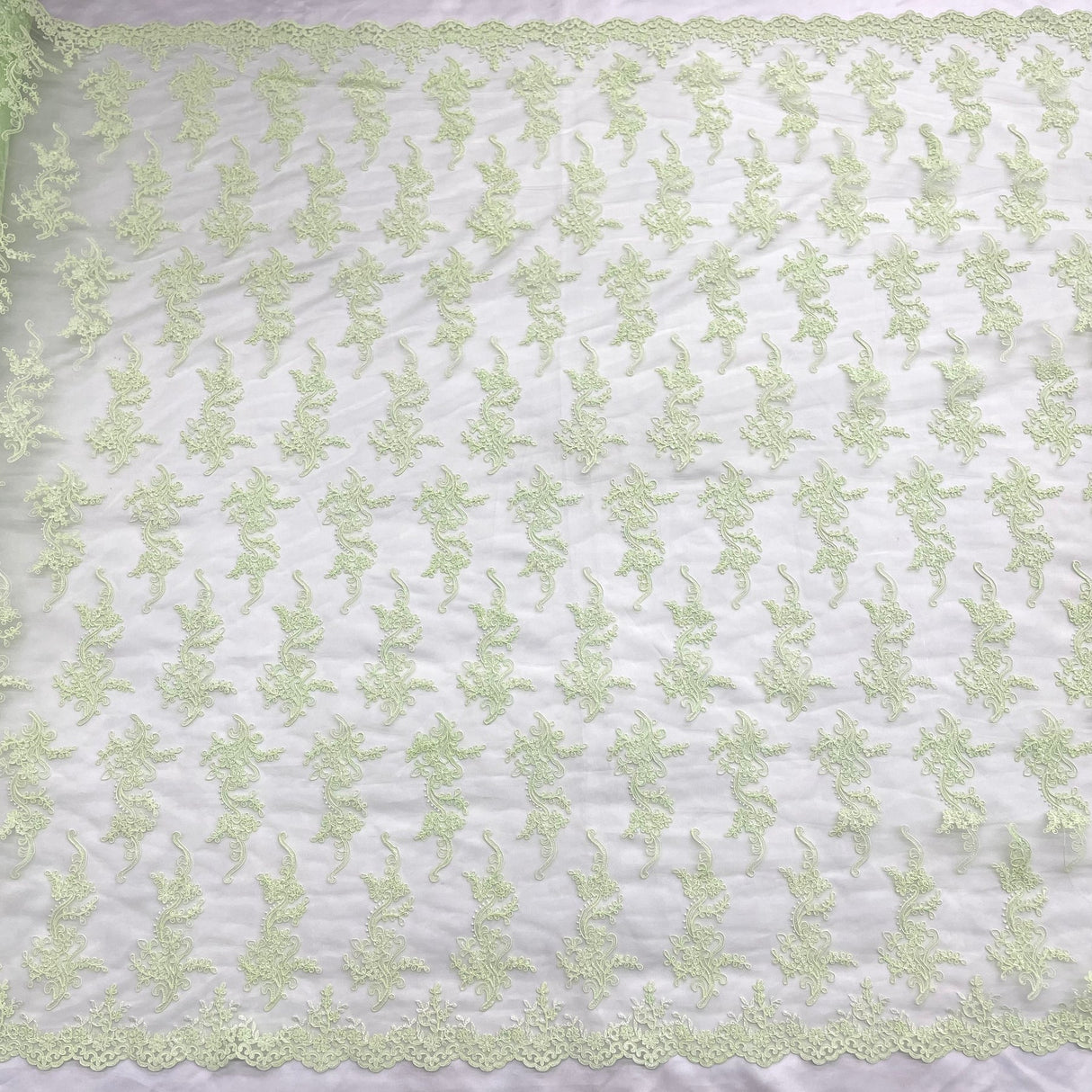 1 Yard Ivory with Silver Corded Bridal Lace Fabric Embroidered Polyester Net Mesh 54 Inch Width