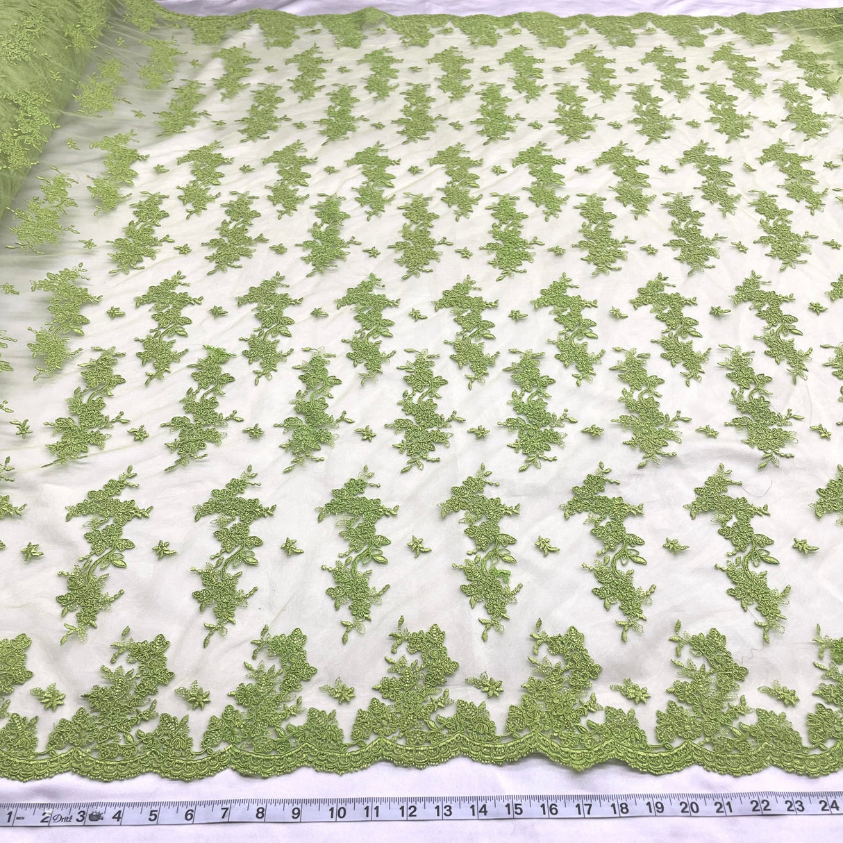 1 Yard Corded Bridal Lace Fabric Embroidered Elegant Net Mesh Couture Gown 54" Width