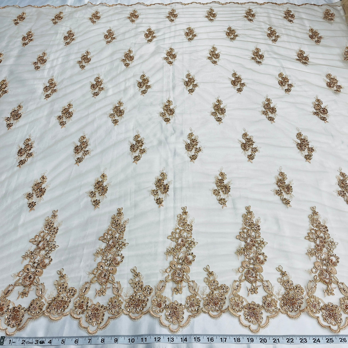 1 Yard Luxurious Beaded and Corded Bridal Lace Fabric for Wedding Dresses 54" Width