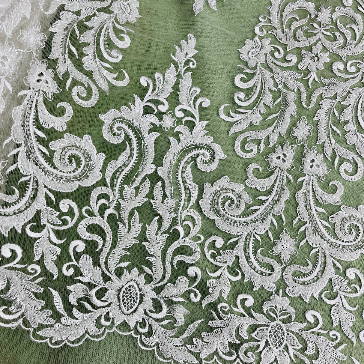 1 Yard Beaded Lace Fabric Embroidered on Polyester Net Mesh, 52" Wide Bridal & Evening Fabric