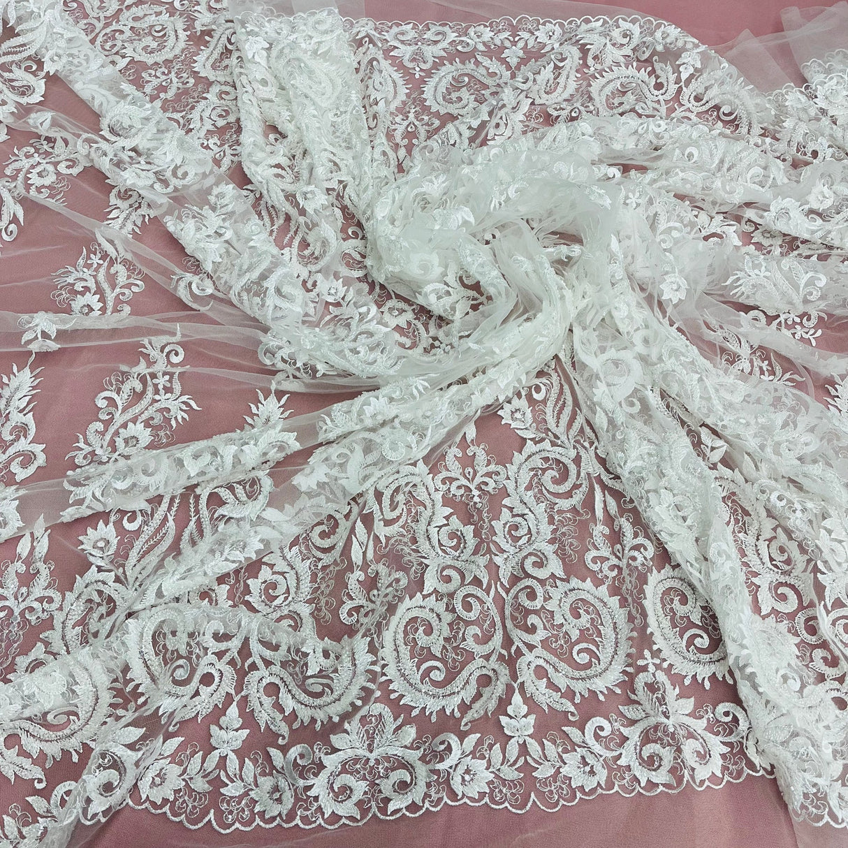 1 Yard Luxurious Beaded Lace Fabric Embroidered on Polyester Net Mesh 52" Wide, Elegant Formalwear Material