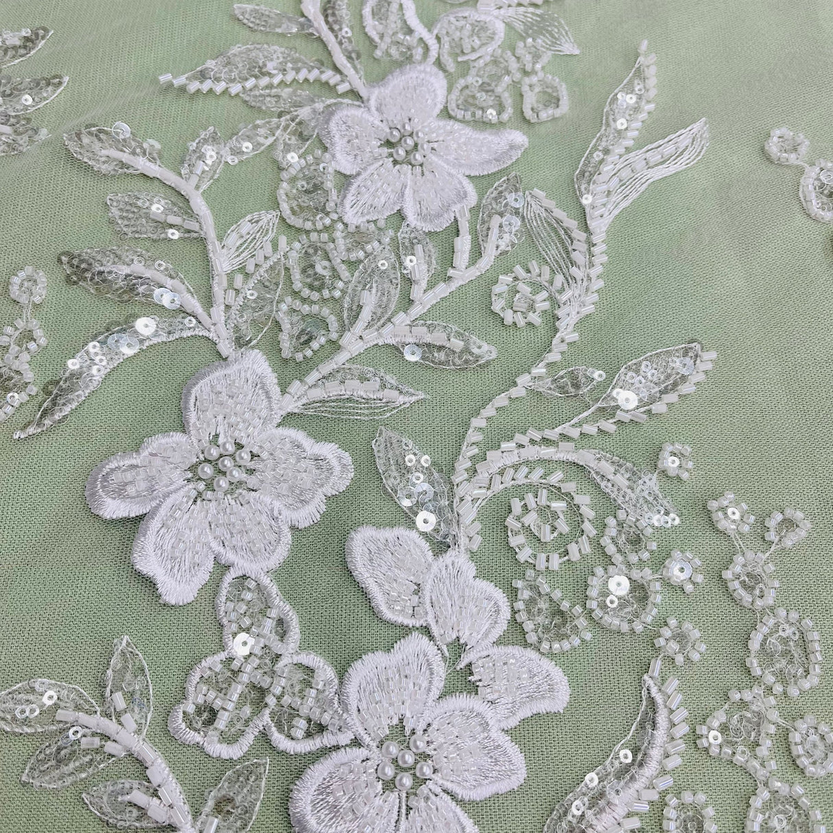1 Yard Luxurious Beaded Lace Fabric Embroidered on Polyester Net Mesh Elegant Bridal & Special Occasion Couture 54" Wide