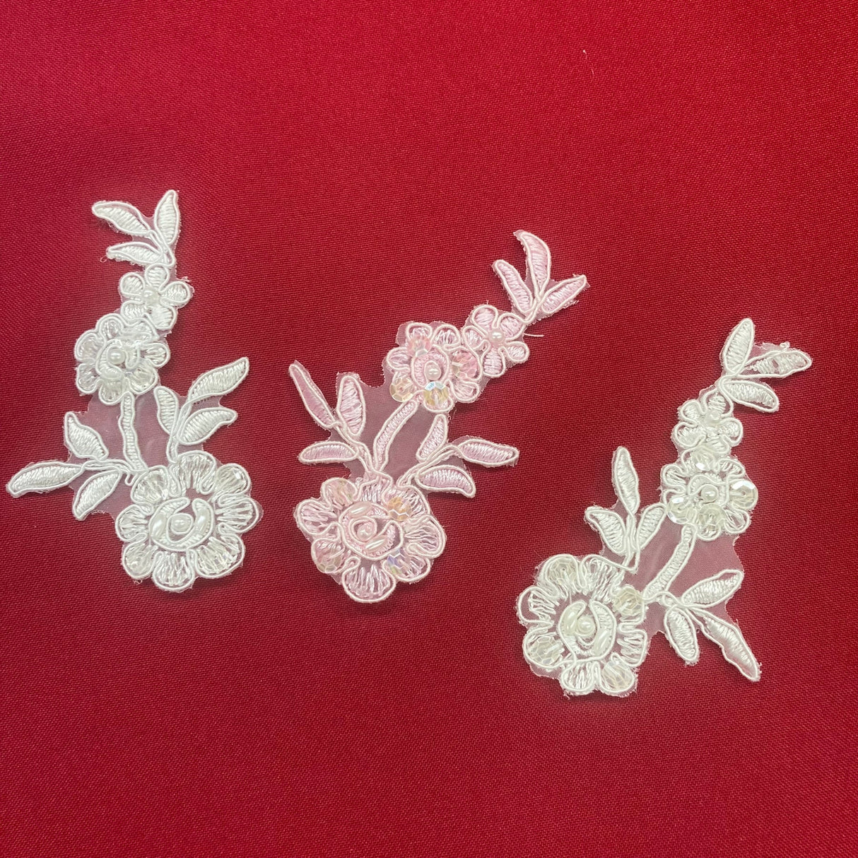 1 Pair Beaded & Corded Floral Lace Applique 4" x 2" Each Side