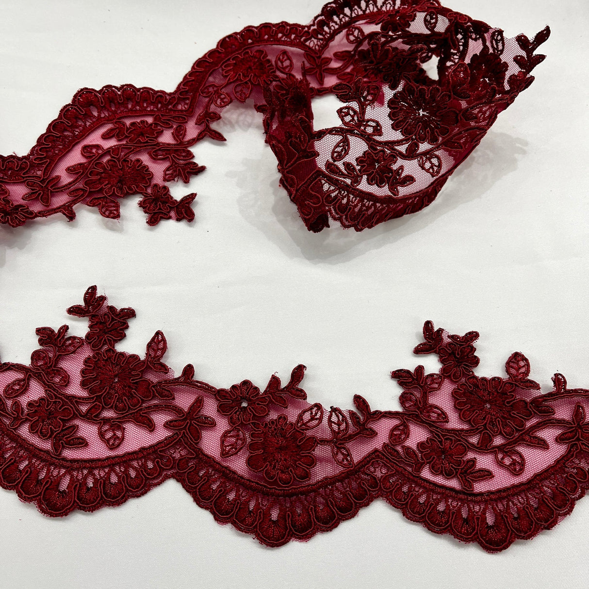 1 Yard Couture Corded Lace Trimming on Net Mesh for Dresses 3.75 Inch Width