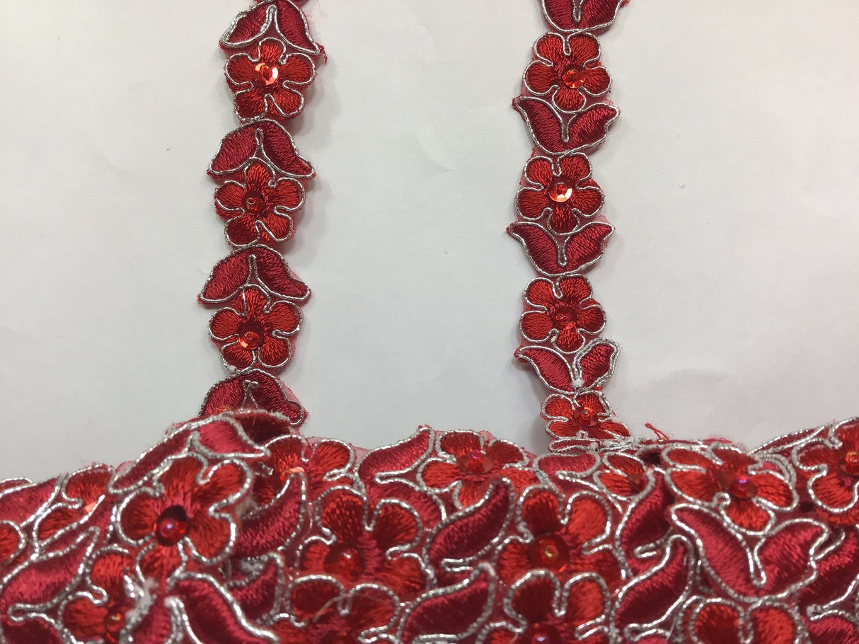 1 Yard Beaded & Corded Lace Trimming on Organza | 3/4" Wide | Decorative Couture Trim for Bridal, Quinceañera & Formalwear