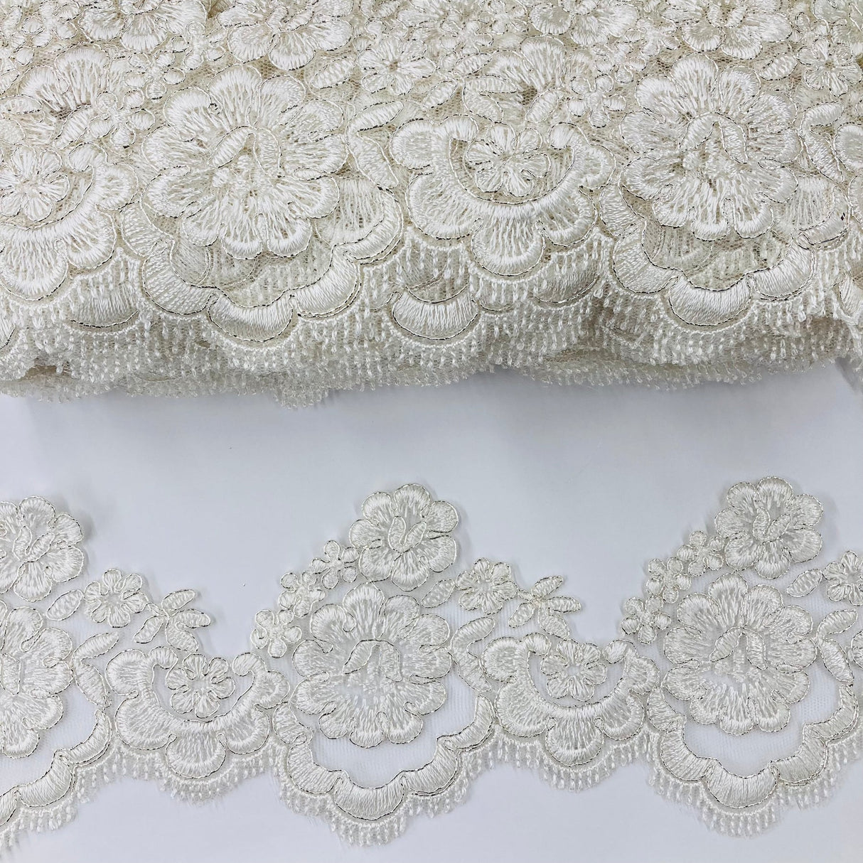1 Yard Elegant Corded Lace Trimming Embroidered Polyester Net Mesh for Bridal Dresses 4 Inch Width