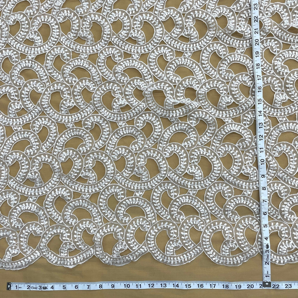 1 Yard White Beaded Lace Fabric Embroidered Alencon Pearl Sequin Bridal Organza 54" Width