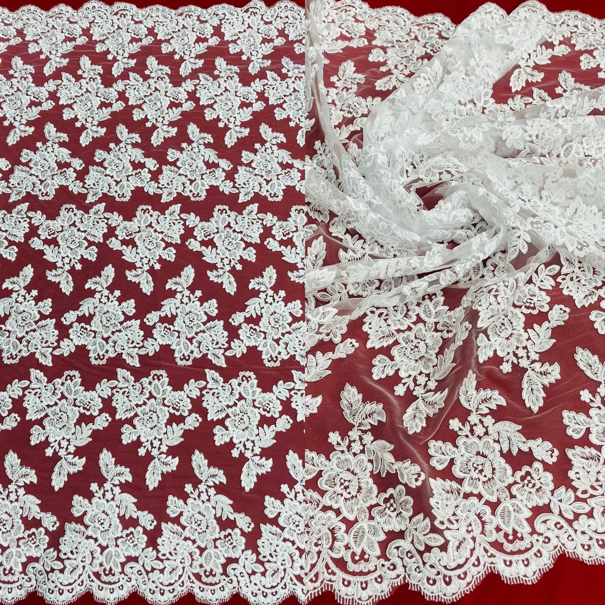 1 Yard Corded Bridal Lace Fabric Embroidered Elegant Mesh Dress 51" Width