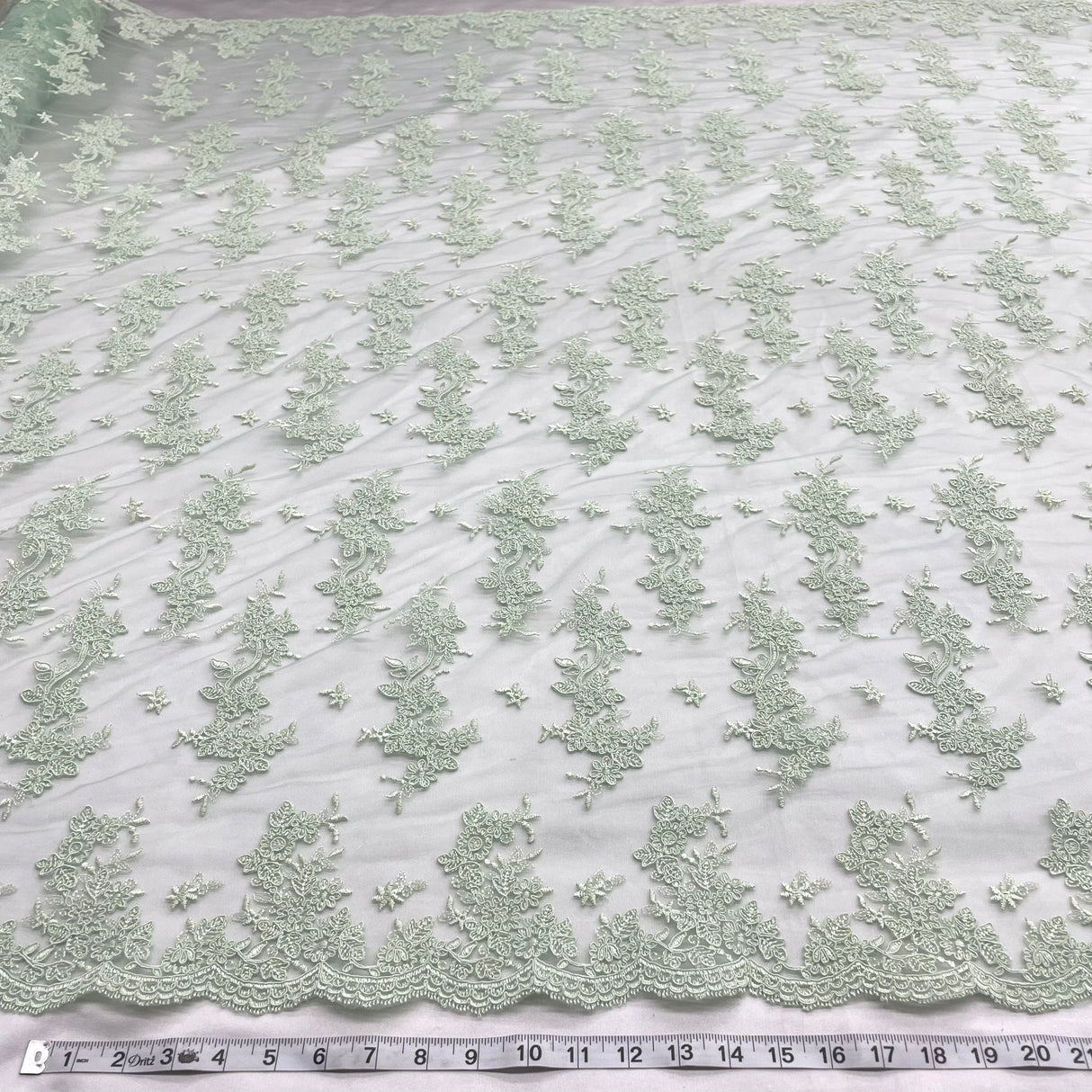 1 Yard Corded Bridal Lace Fabric Embroidered Elegant Net Mesh Couture Gown 54" Width