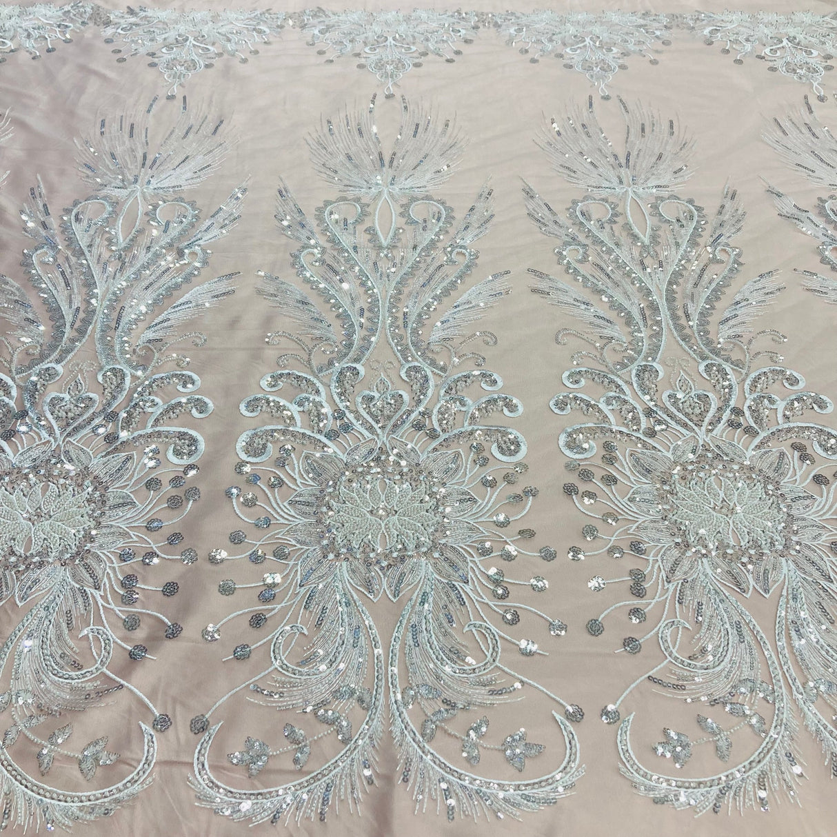 1 Yard Beaded Lace Fabric on Polyester Net Mesh, Embroidered Lace Materia, 52" Wide