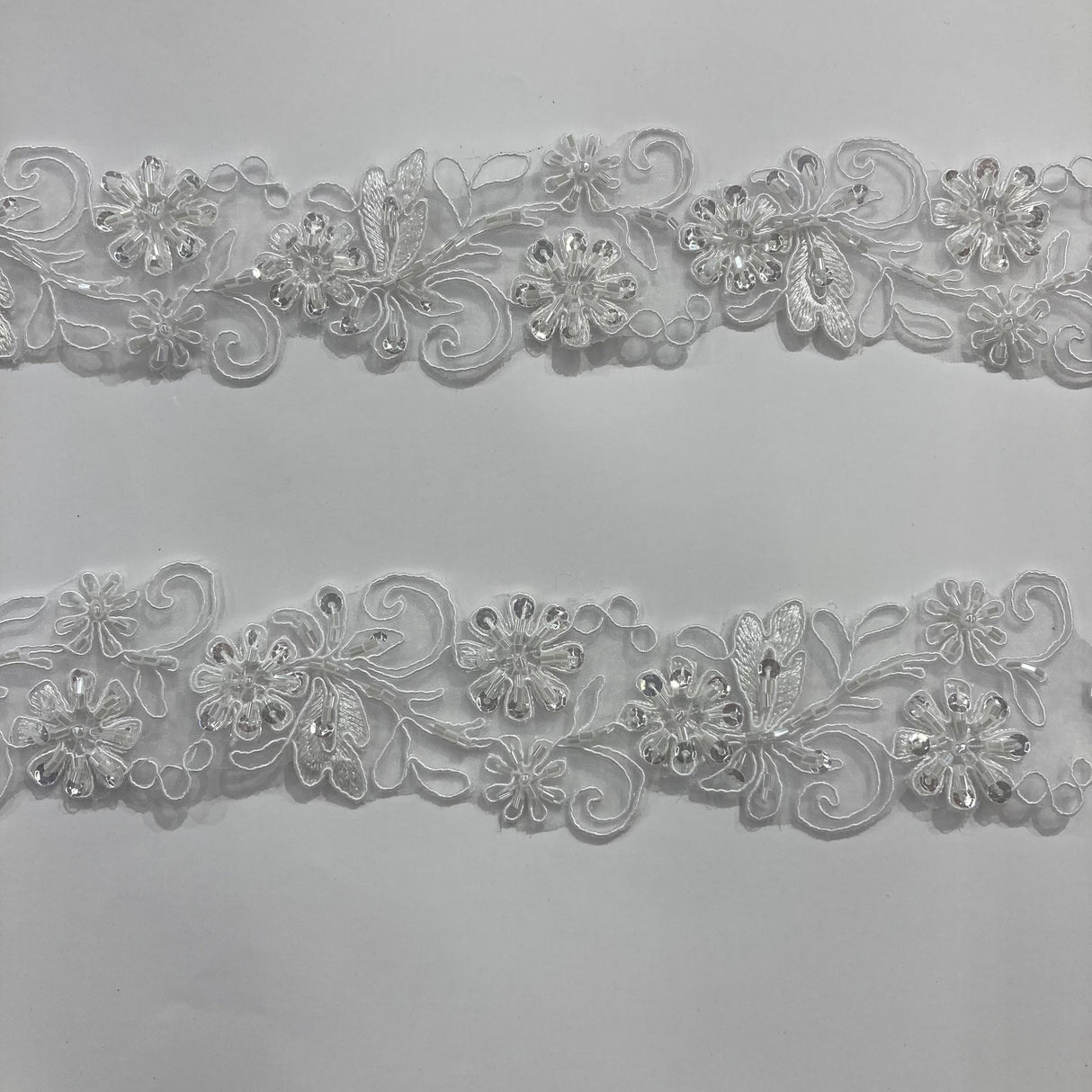 1 Yard Elegant Beaded & Corded Lace Trimming Embroidered on 100% Polyester Organza for Special Occasion Dresses 2 Inch Width