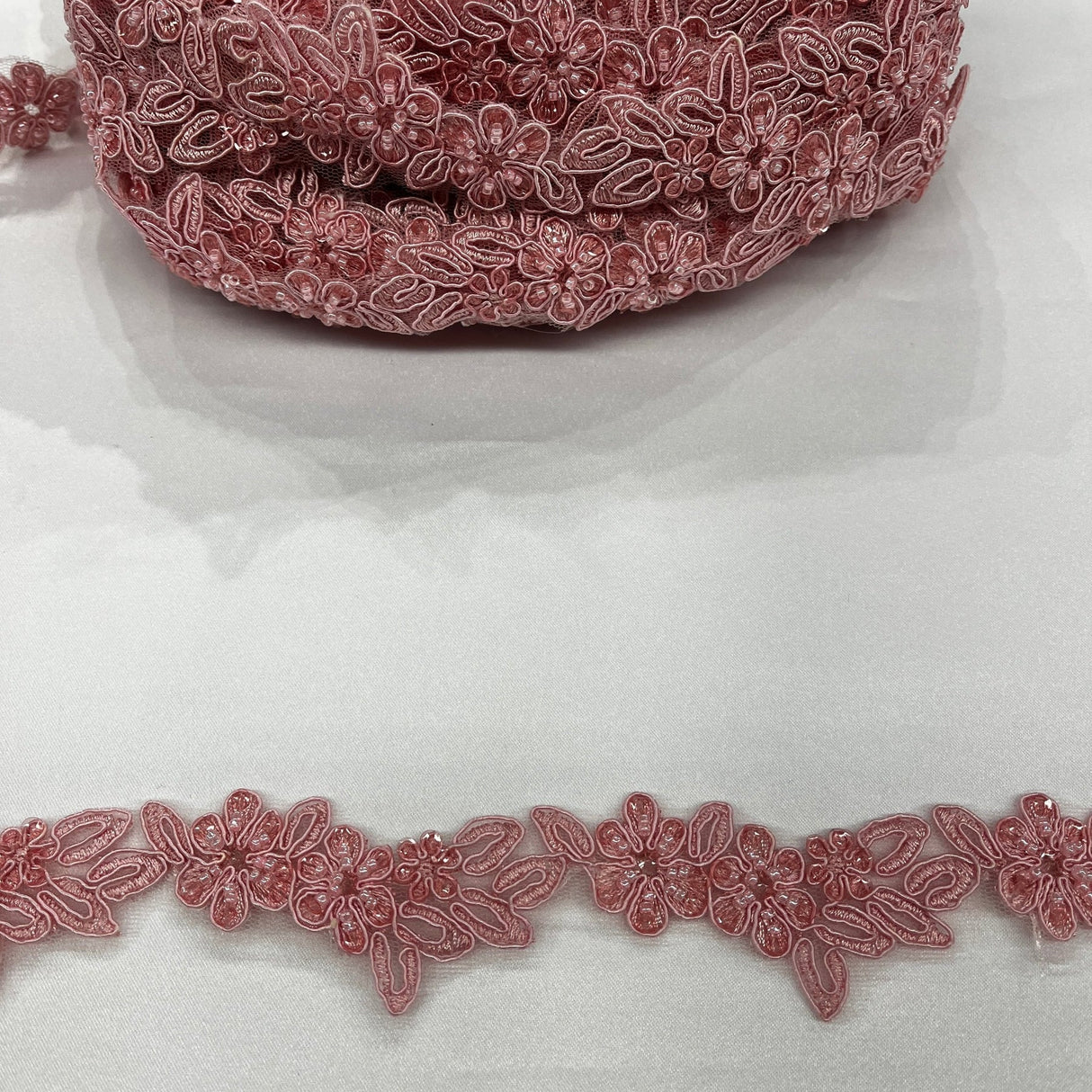 1 Yard Beautiful Beaded Corded Lace Trimming Embroidered Polyester Net Mesh for Dresses 1.5 Inch Width