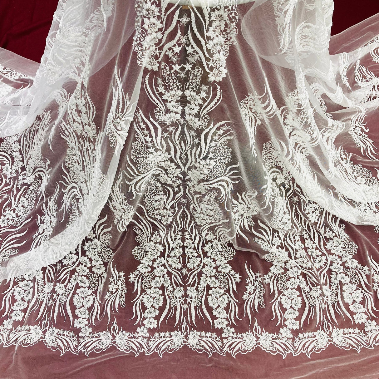 1 Yard Couture Beaded Embroidered Lace 52″ Wide Luxury Polyester Net Mesh for Gowns & Dance Costumes