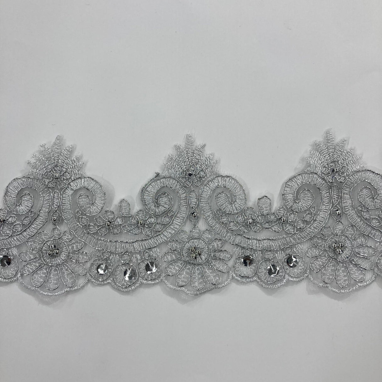 1 Yard Luxurious Beaded and Corded Lace Trimming Embroidered on Polyester Net Mesh for Special Occasions 4 Inch Width