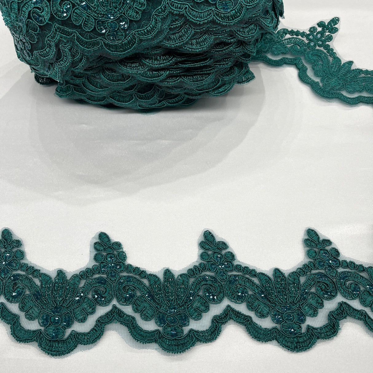 1 Yard Luxurious Beaded & Corded Lace Trimming Embroidered on 100% Polyester Net Mesh for Special Occasion Dresses 3 Inch Width