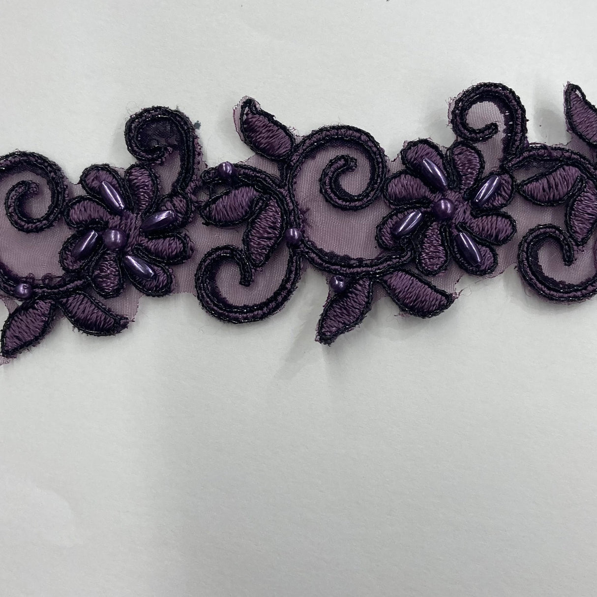1 Yard Luxurious Beaded Corded Lace Trimming Embroidered Polyester Organza for Dresses 1.5 Inch Width