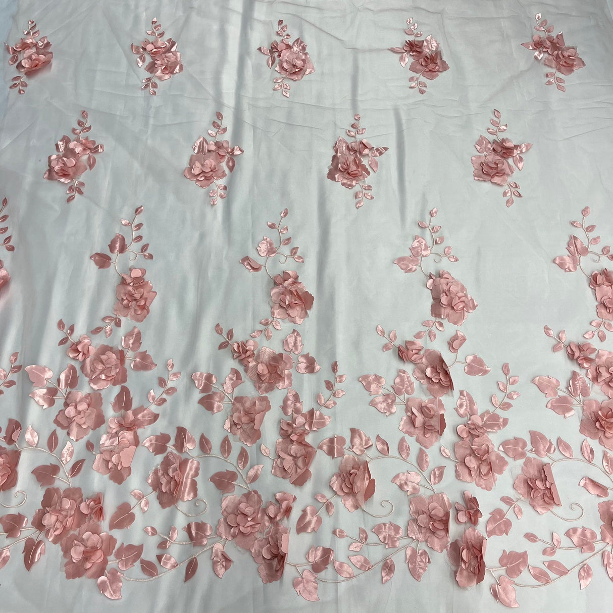 1 Yard 3D Floral Lace Fabric Embroidered Soft Tulle Net Mesh Wedding 50" Width