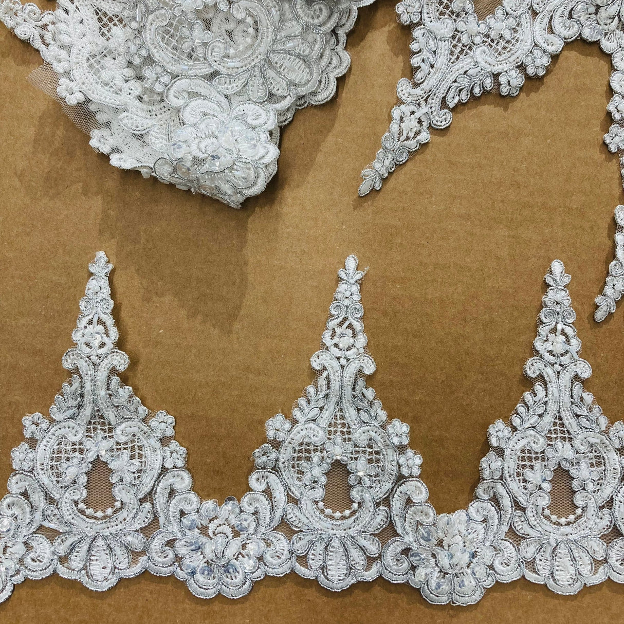 1 Yard Beaded & Corded Lace Trim Embroidery on Mesh 6" Wide Elegant Dress Accent
