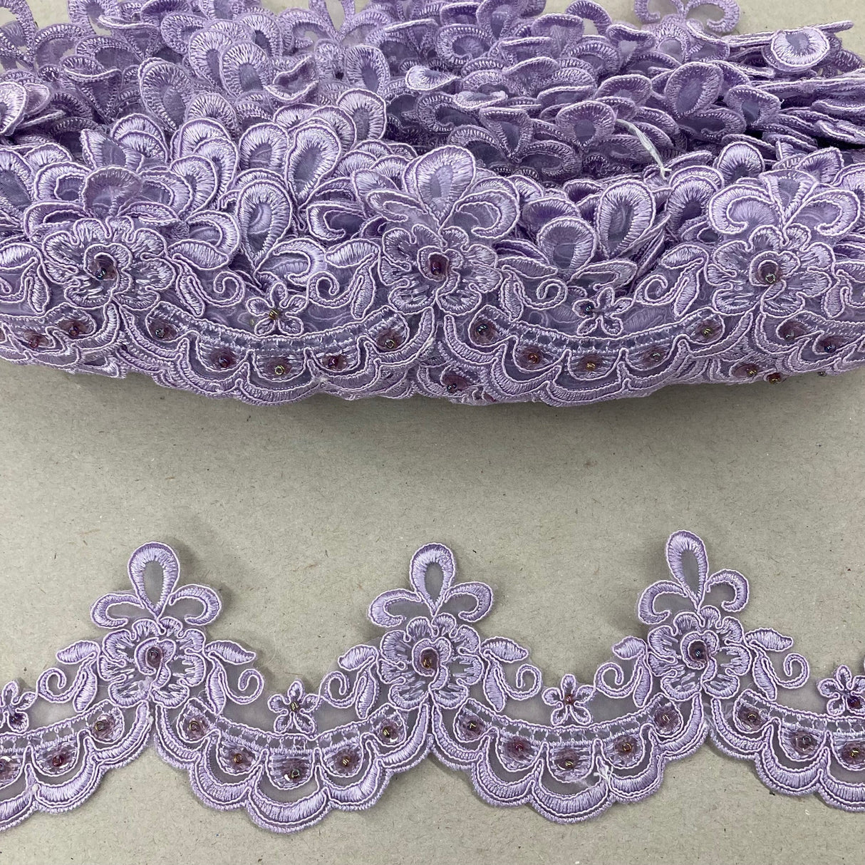 1 Yard Beaded Embroidered Lace Trim 3" Wide 100% Polyester Organza for Bridal & Dancewear