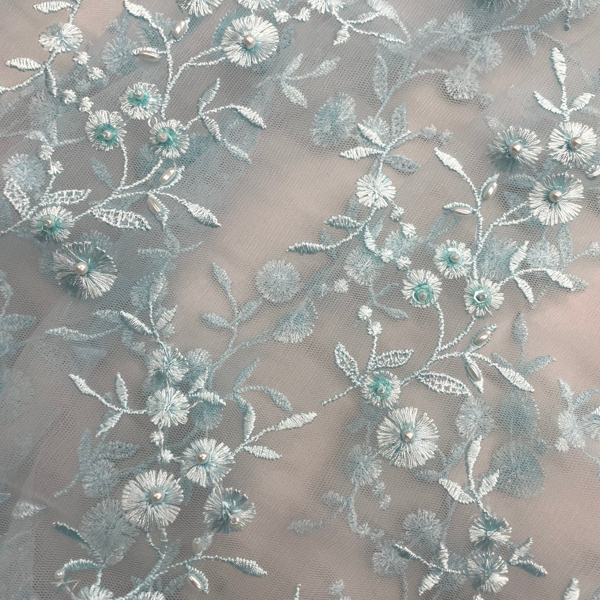 1 Yard Beaded Lace Fabric Embroidered Pearl Sequin Bridal Mesh Wedding Dress 54" Width