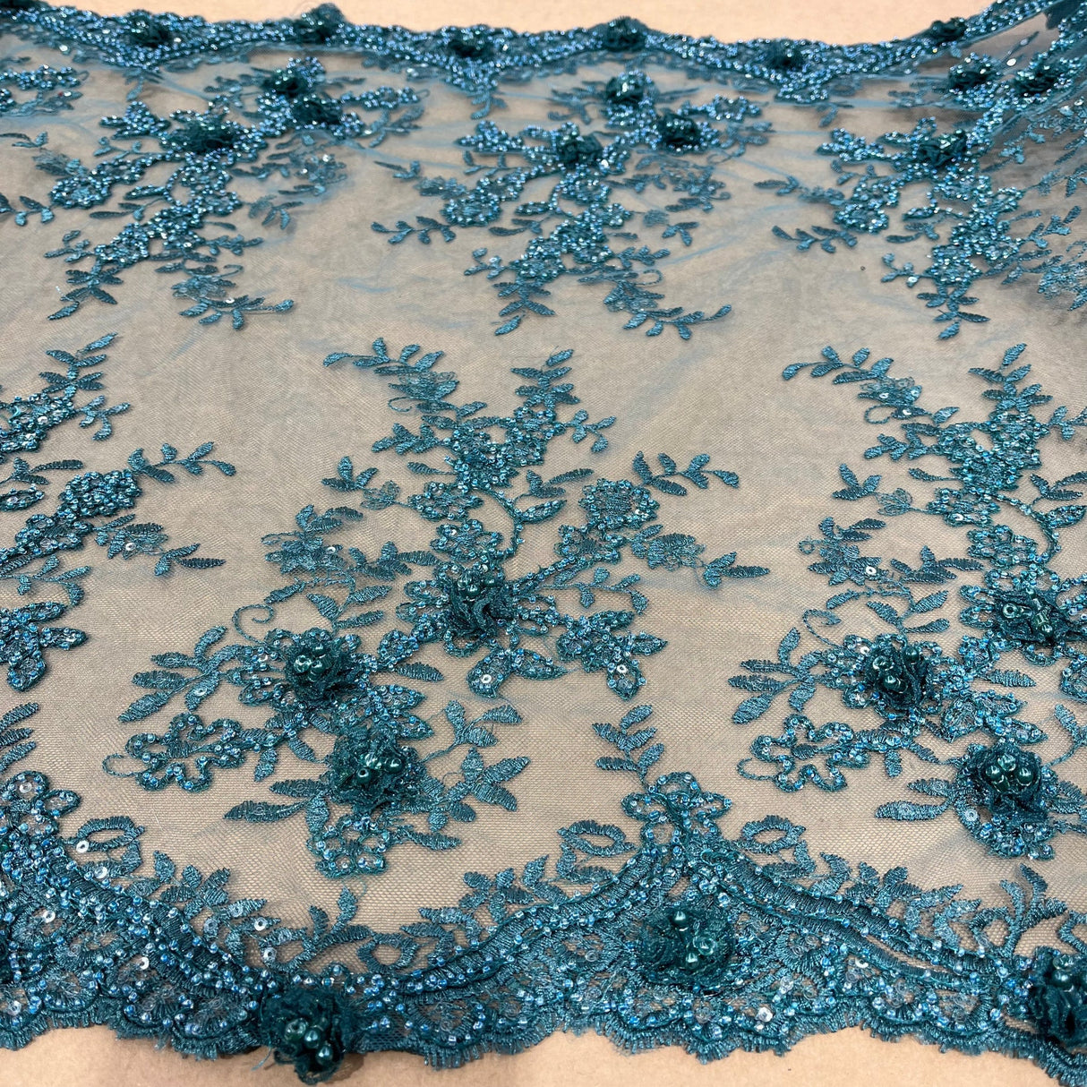 1 Yard 100% Polyester Net Mesh 21" Wide Beaded Double Sided 3D Floral Lace Trimming