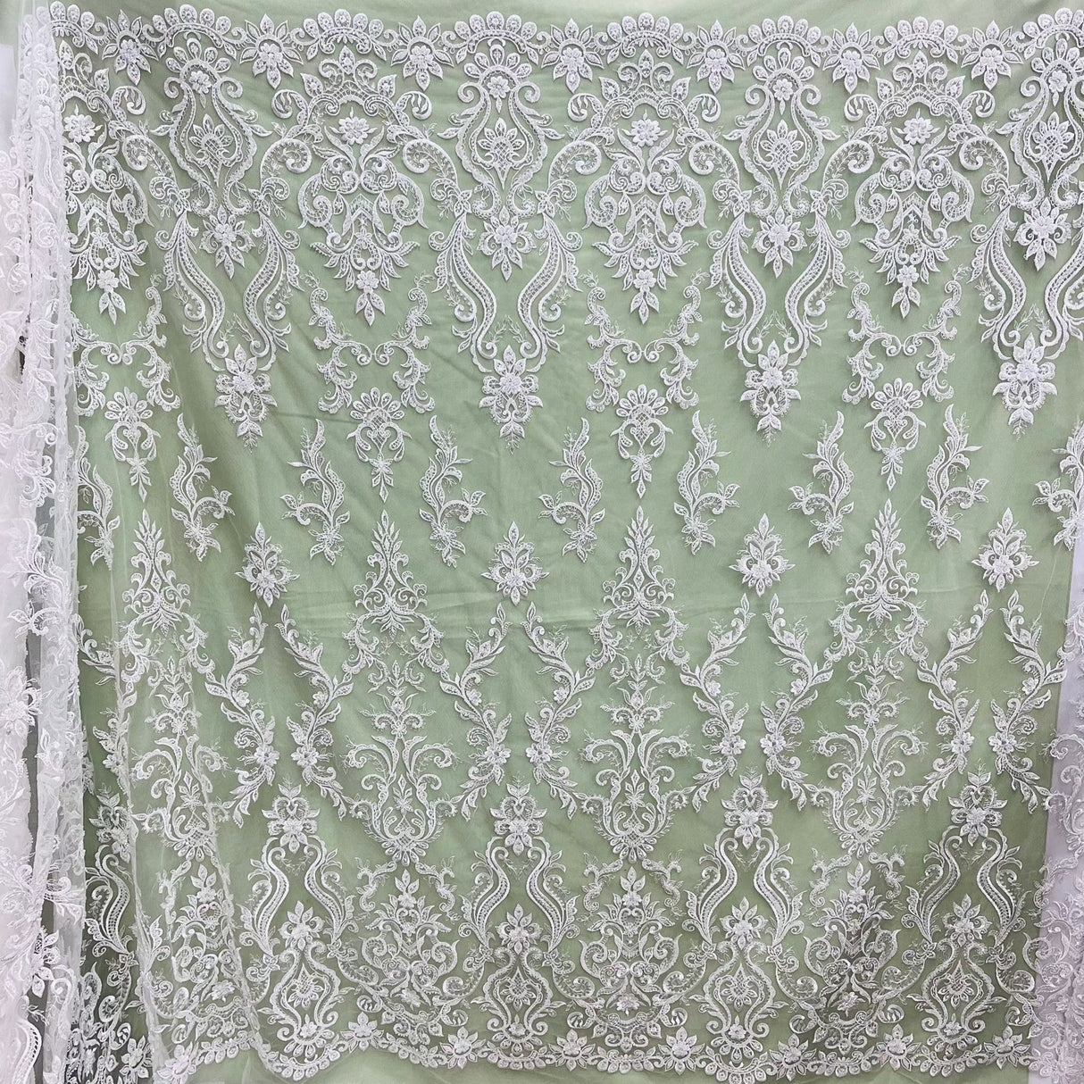 1 Yard Beaded & Sequined Lace Fabric on Polyester Net Mesh, 55" Wide Bridal & Evening Fabric