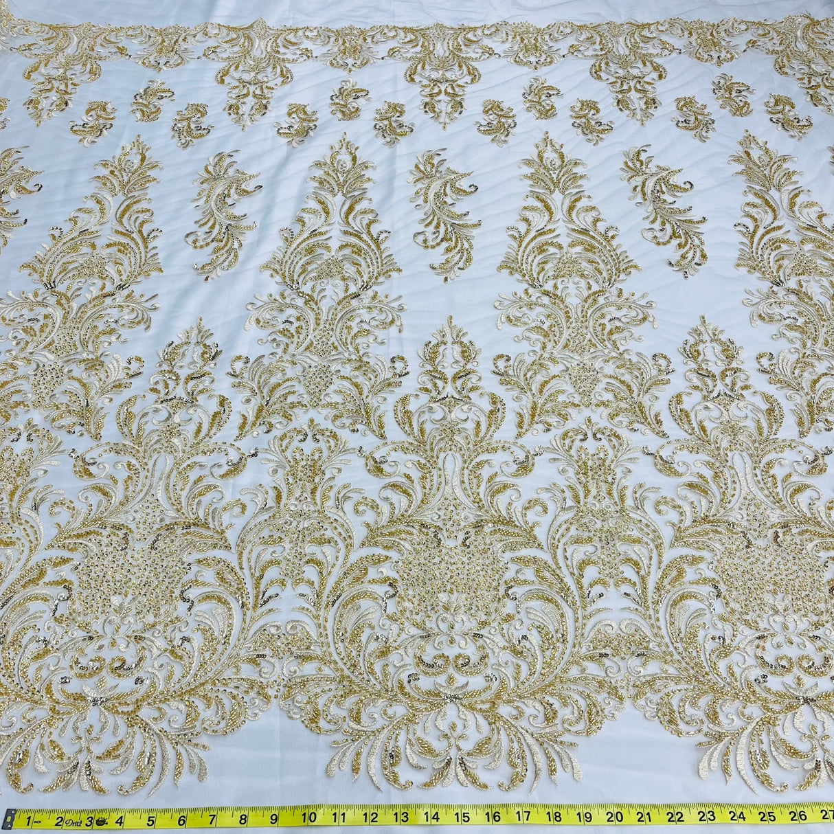 1 Yard Beaded Lace Fabric Embroidered on Polyester Net Mesh, 60" Wide Bridal & Evening Fabric