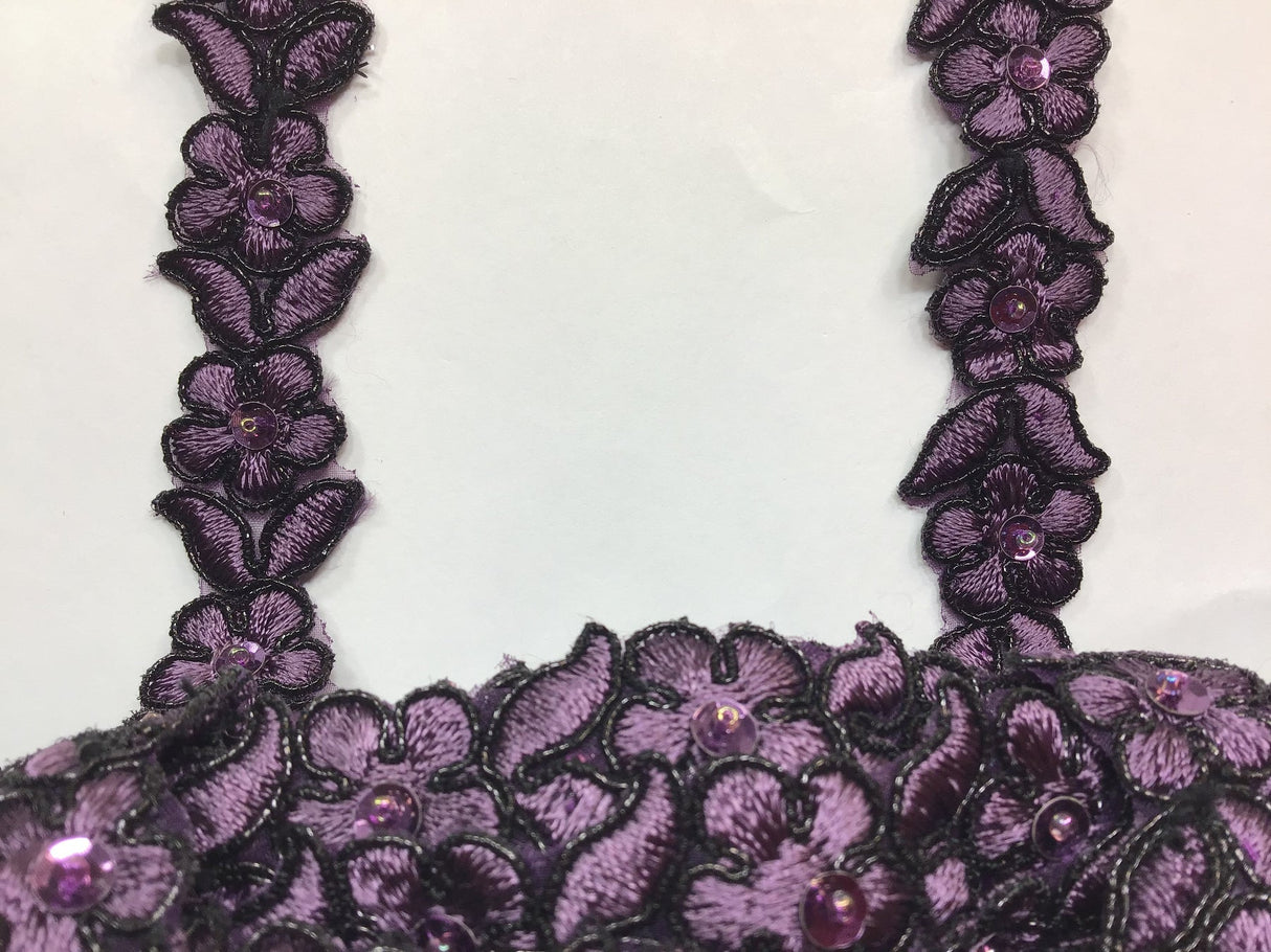 1 Yard Beaded & Corded Lace Trimming on Organza | 3/4" Wide | Decorative Couture Trim for Bridal, Quinceañera & Formalwear