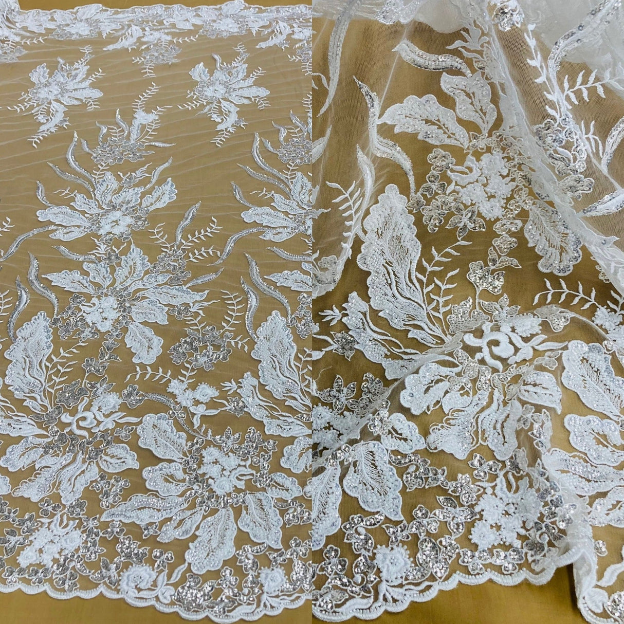 1 Yard Beaded Lace Fabric Embroidered on Polyester Net Mesh 50" Wide Bridal & Evening Fabric, Lace USA