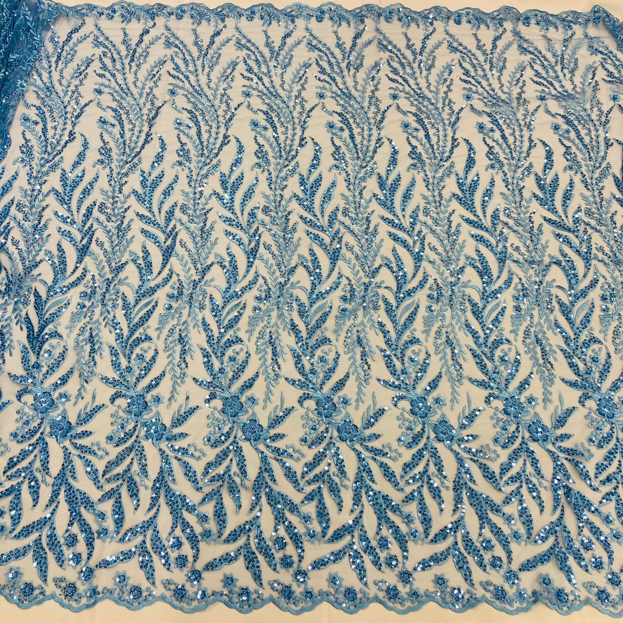 1 Yard Pink Beaded Lace Fabric Embroidered on Polyester Net Mesh 50 inch Width