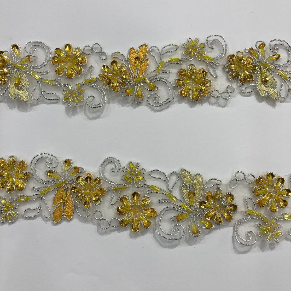 1 Yard Elegant Beaded & Corded Lace Trimming Embroidered on 100% Polyester Organza for Special Occasion Dresses 2 Inch Width