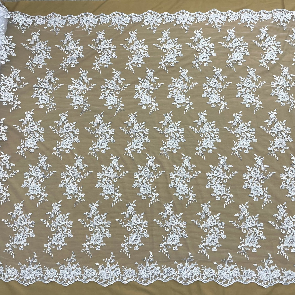 1 Yard Corded Bridal Lace Fabric Embroidered Net Mesh Sage Pink 53" Width