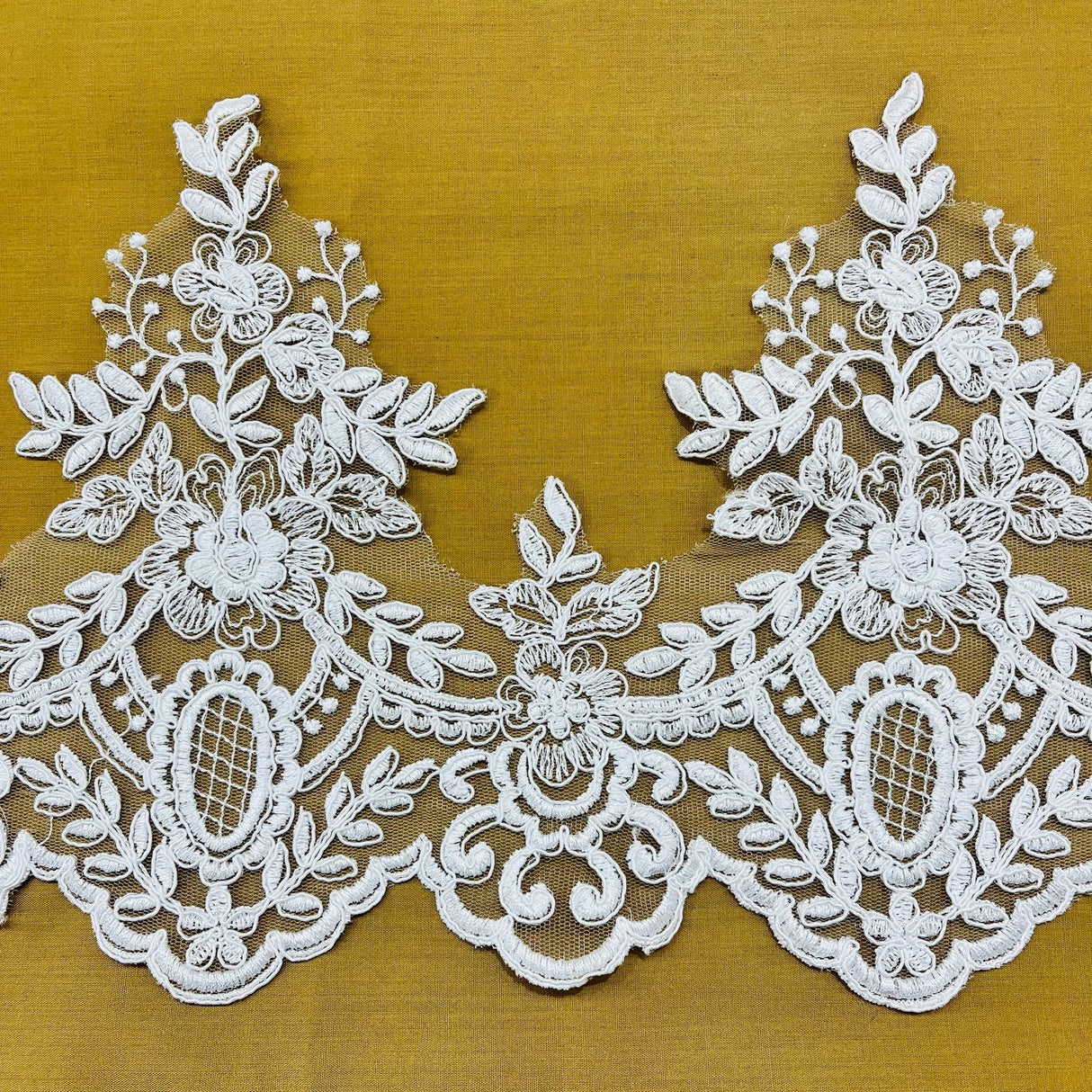 1 Yard Elegant Corded Lace Trimming Embroidered on 100% Polyester Net Mesh for Bridal and Evening Dresses 8 Inch Width